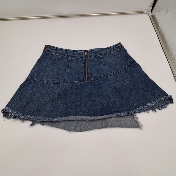 Generation K Denim Jean Y2K Raw Hem Mini Asymmetric Hem Skirt 10 - Picture 2 of 9